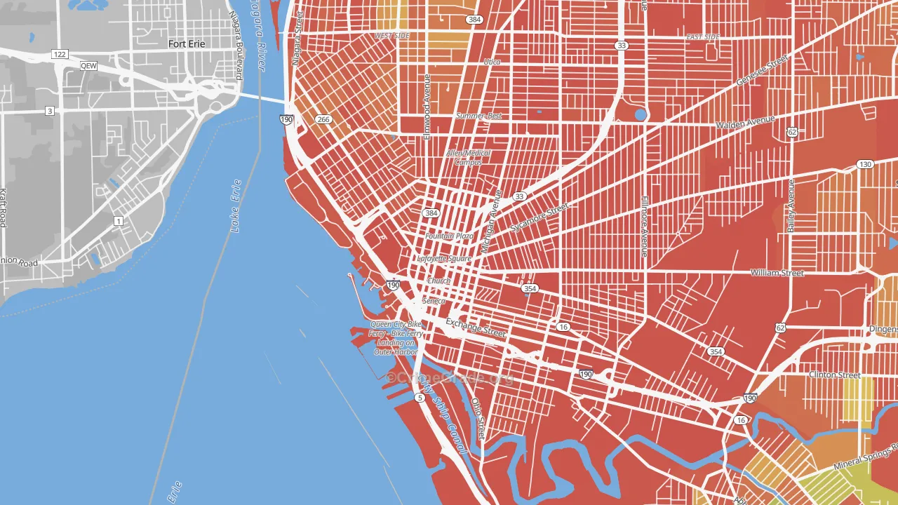 Central Business District-Buffalo, Buffalo, NY Map of Assault Rates