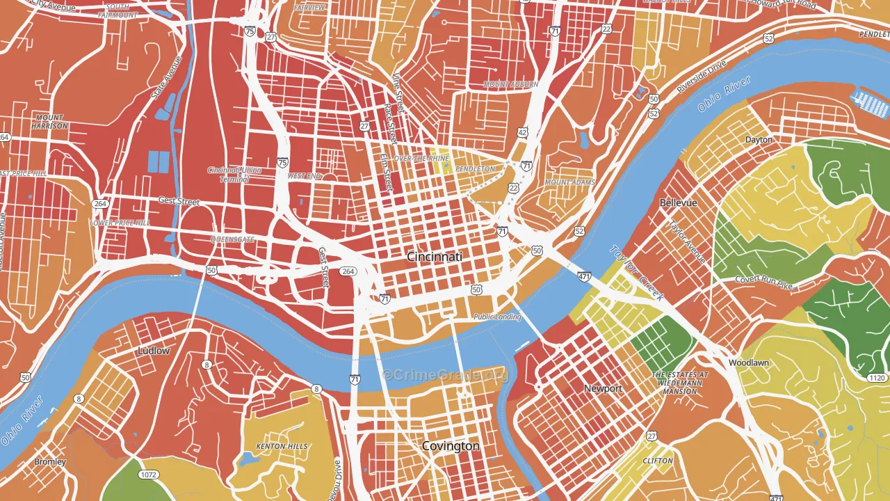Central Business District, Cincinnati, OH Map of Assault Rates
