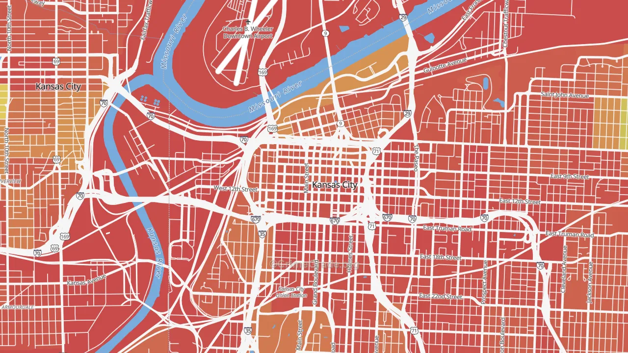 Central Business District, Kansas City, MO Map of Assault Rates