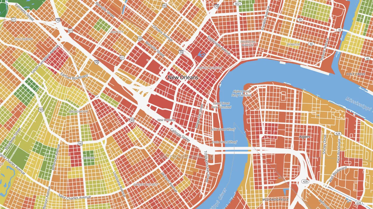 Central Business District, New Orleans, LA Map of Assault Rates