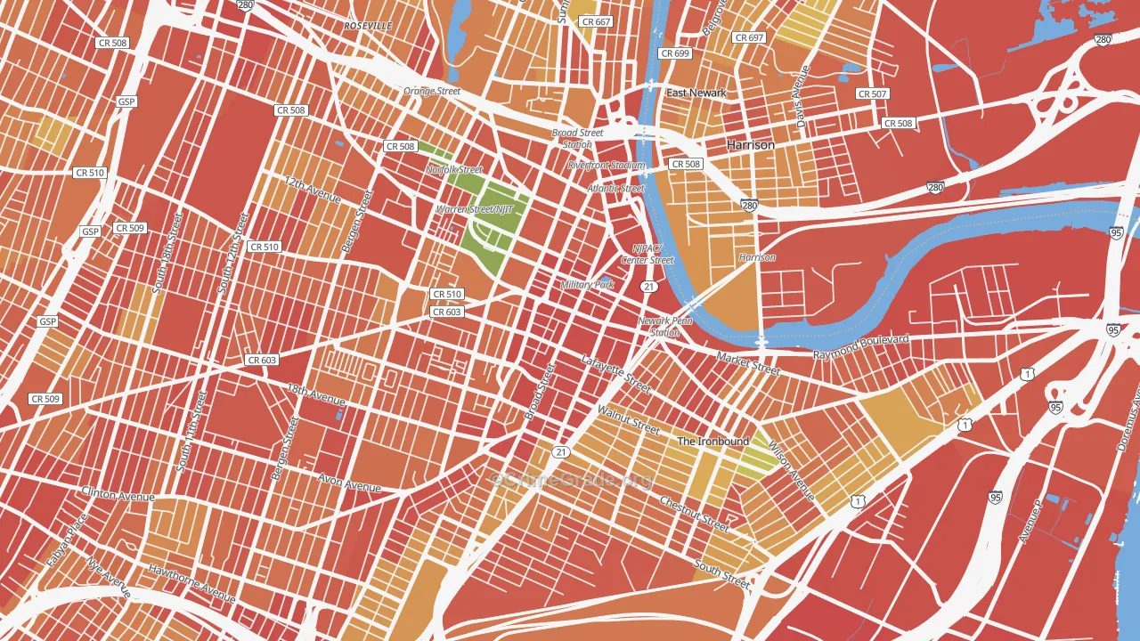 Central Business District, Newark, NJ Map of Assault Rates