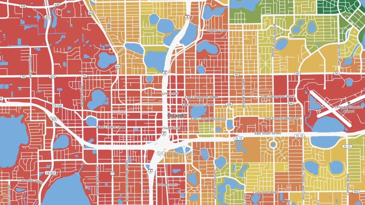 Central Business District, Orlando, FL Map of Assault Rates