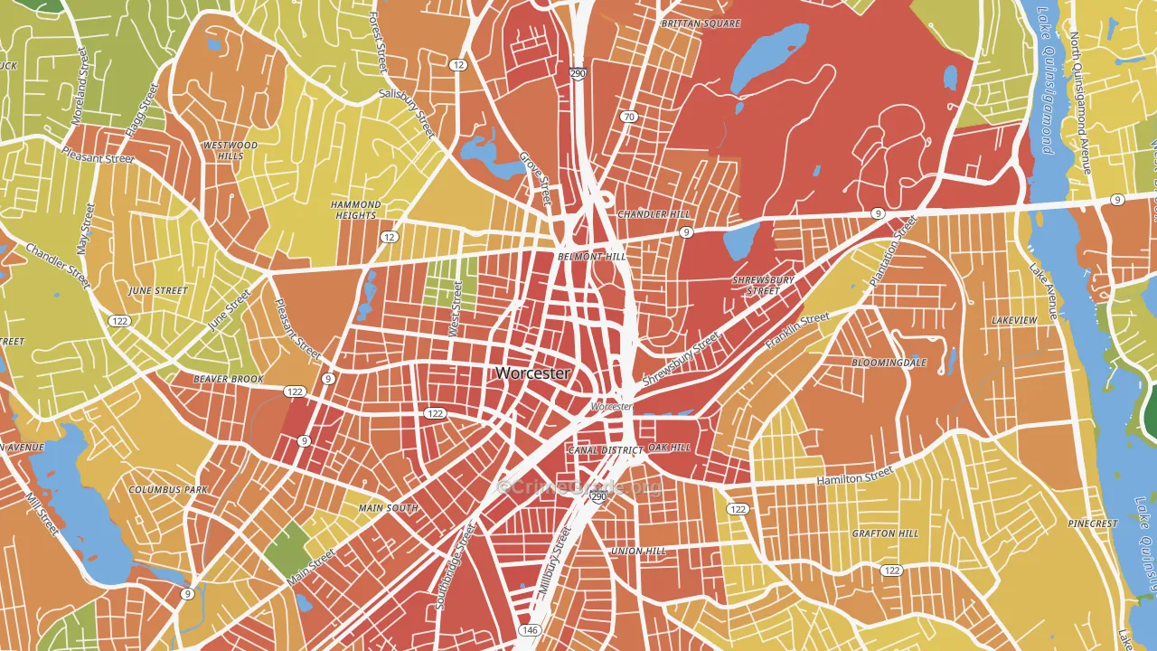 Central Business District, Worcester, MA Map of Assault Rates