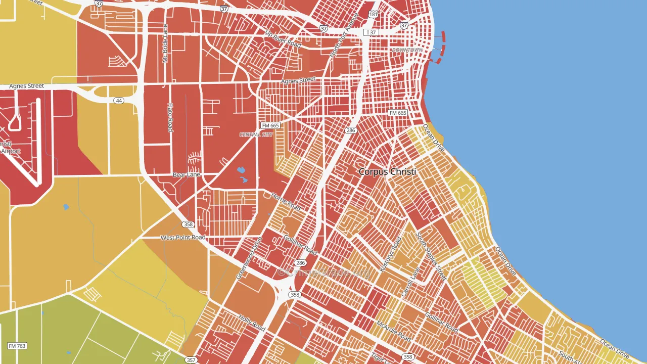 Central City, Corpus Christi, TX Map of Assault Rates