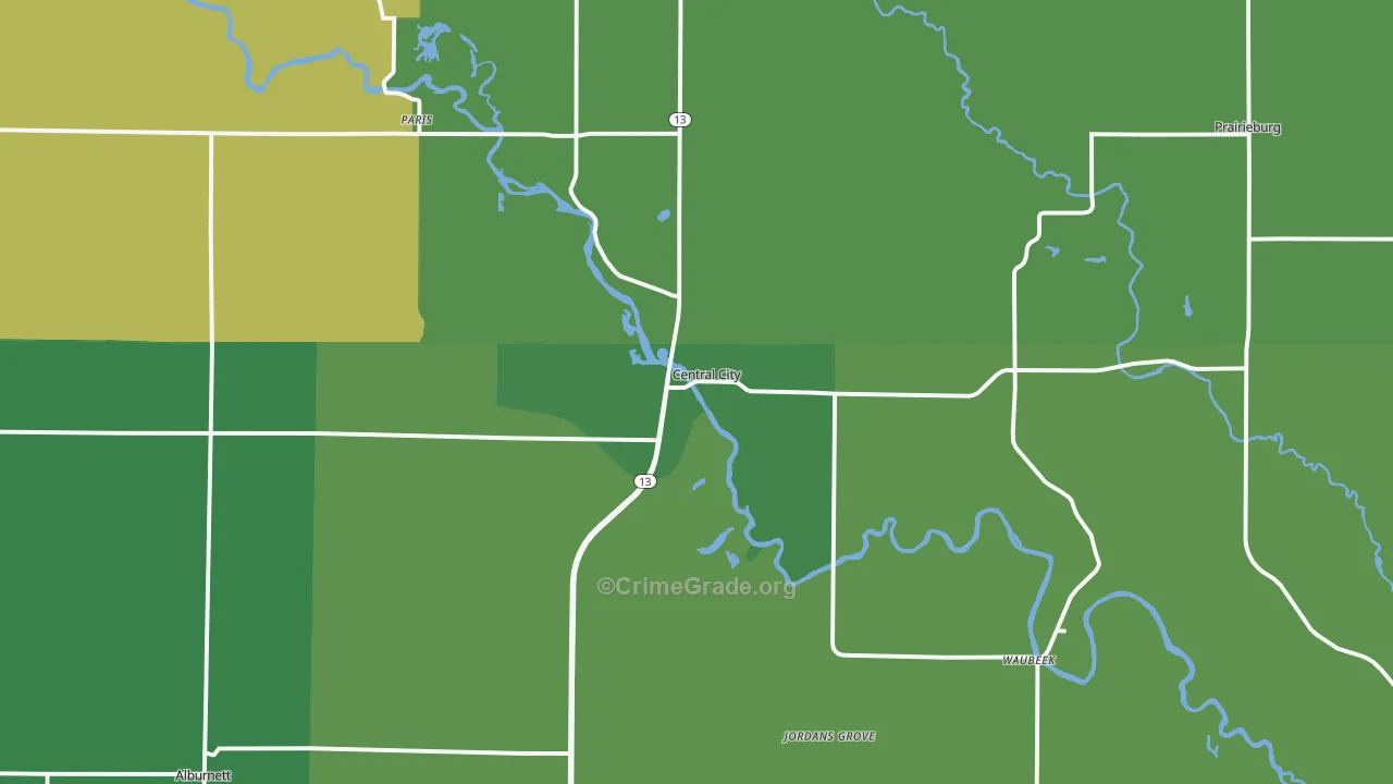 Central City, IA Map of Assault Rates
