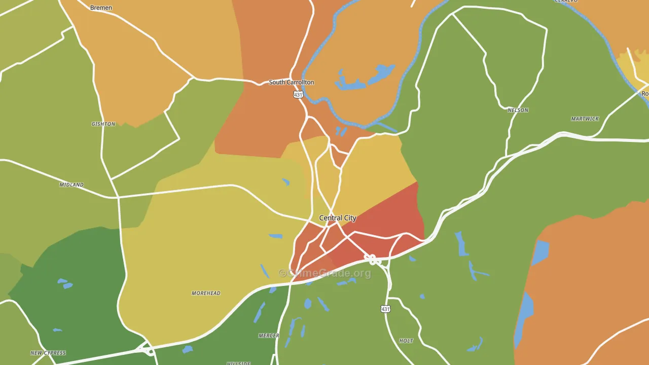 Central City, KY Map of Assault Rates