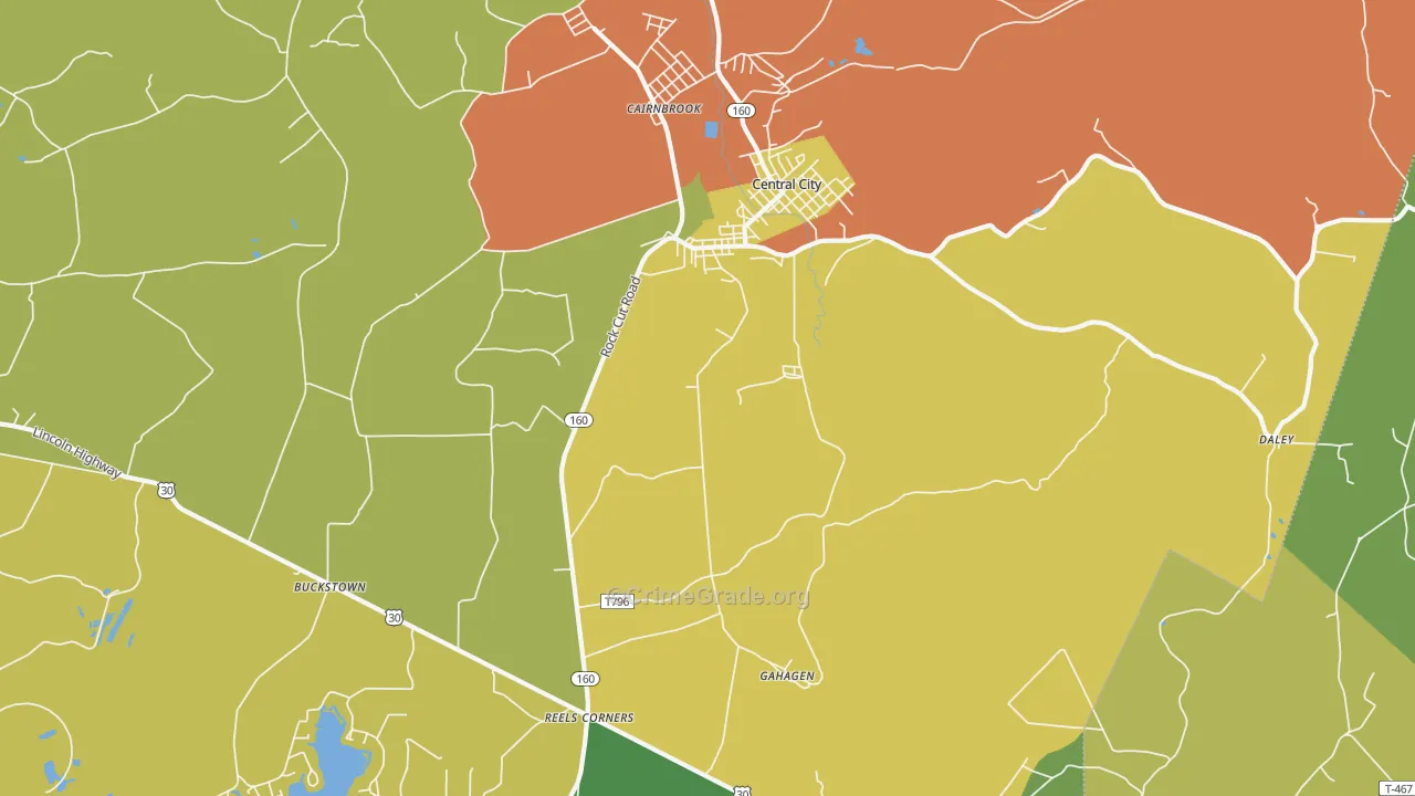 Central City, PA Map of Assault Rates