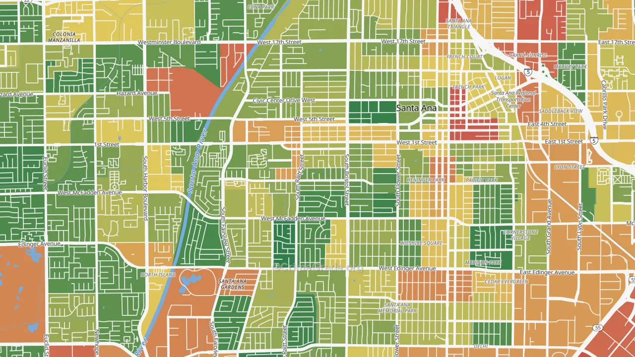 Central City Santa Ana, Santa Ana, CA Map of Assault Rates