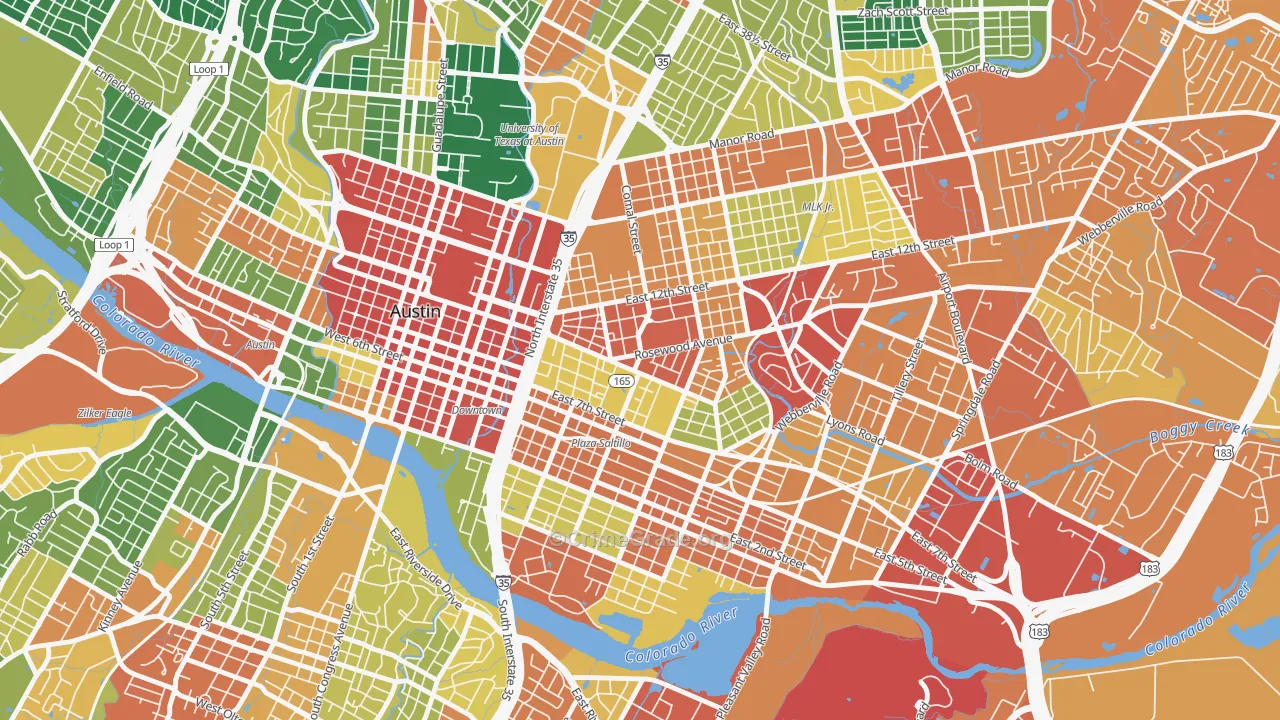 Central East Austin, Austin, TX Map of Assault Rates