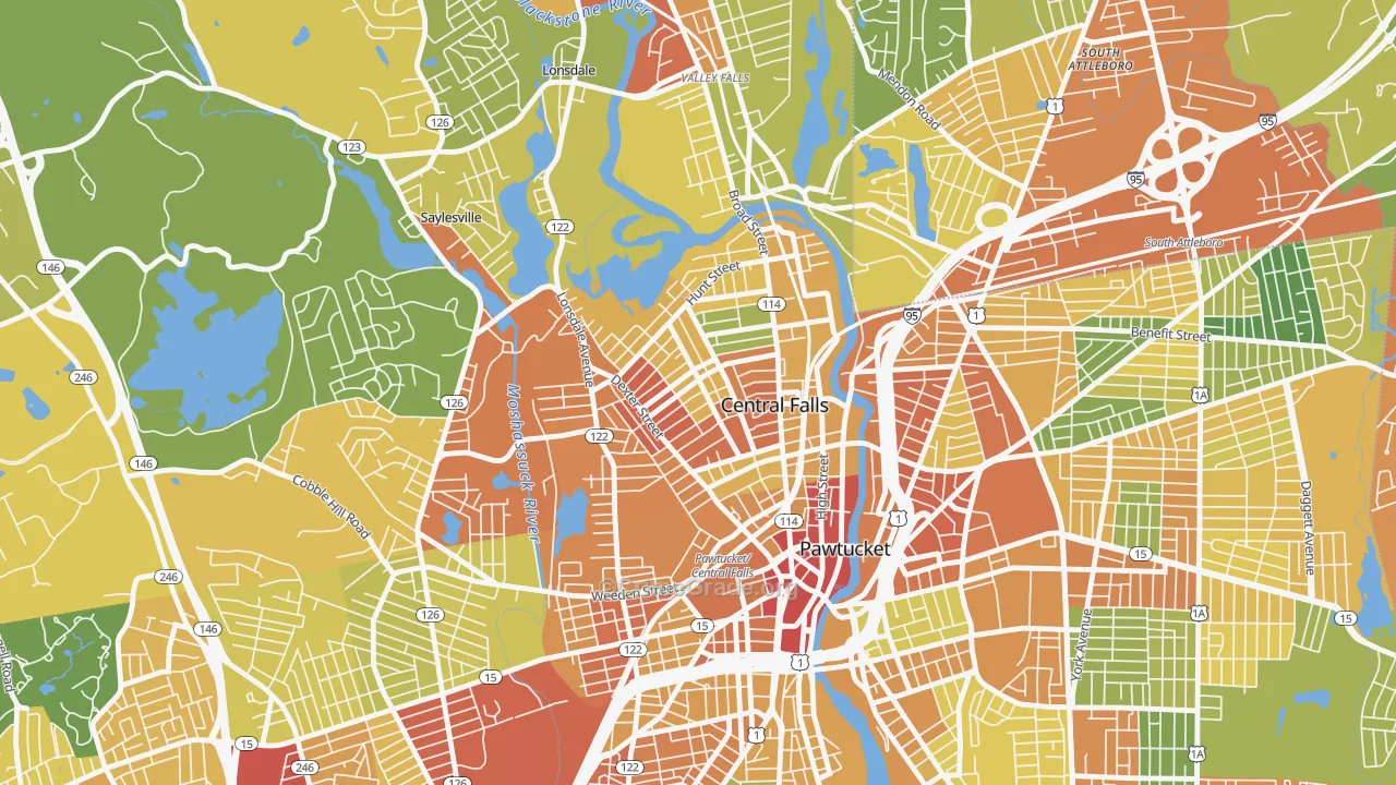 Central Falls, RI Map of Assault Rates