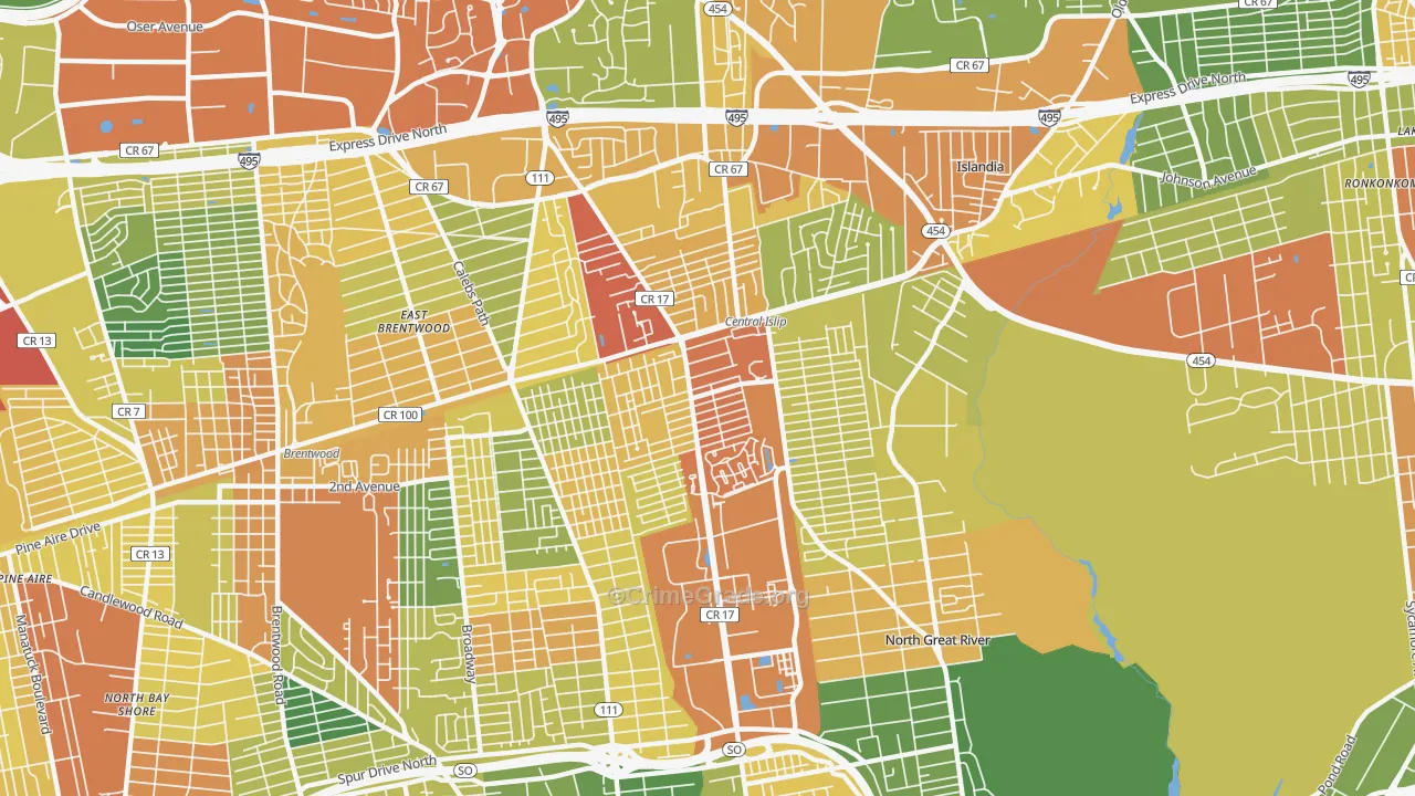 Central Islip, NY Map of Assault Rates