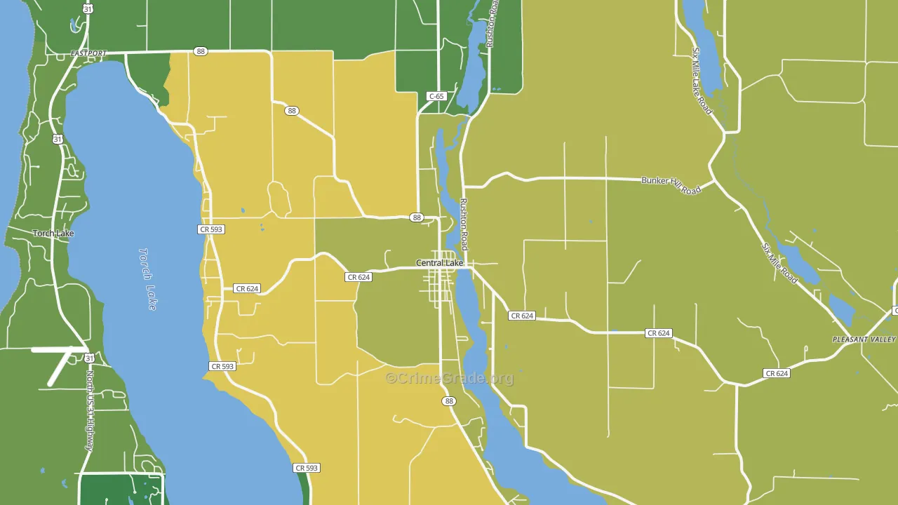 Central Lake, MI Map of Assault Rates