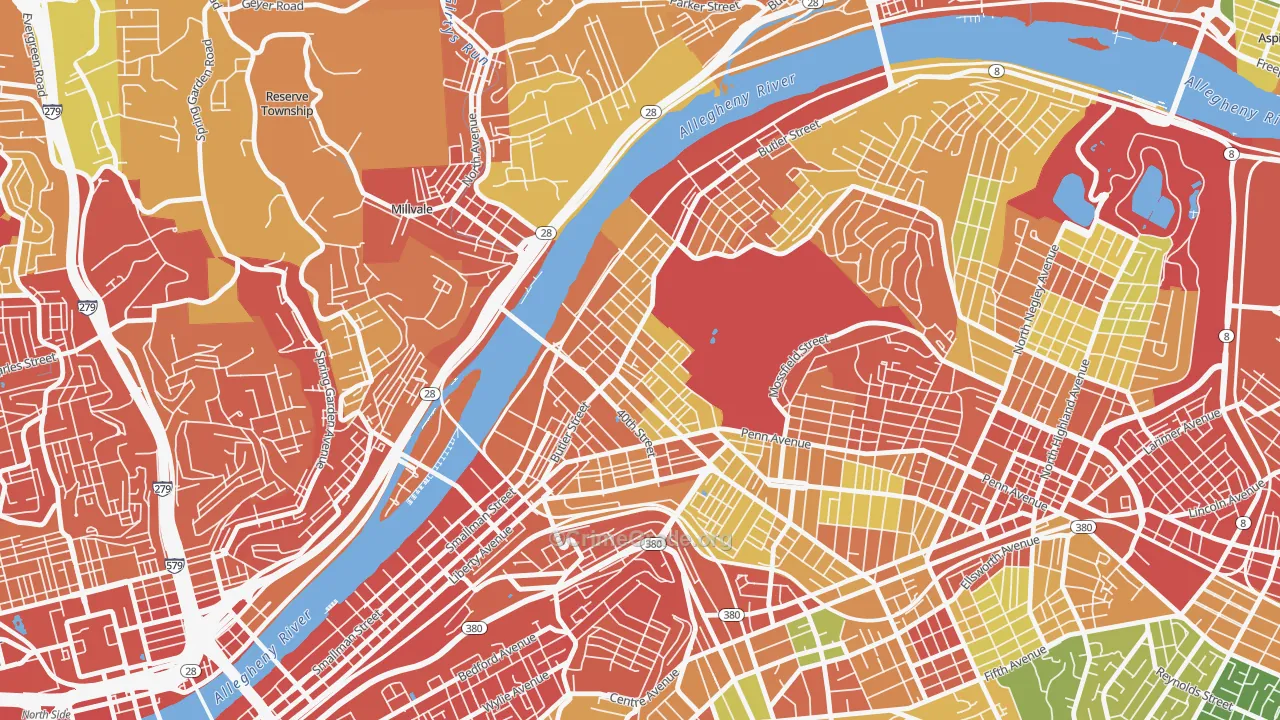 Central Lawrenceville, Pittsburgh, PA Map of Assault Rates