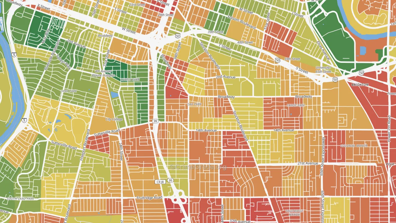 Central Oak Park, Sacramento, CA Map of Assault Rates