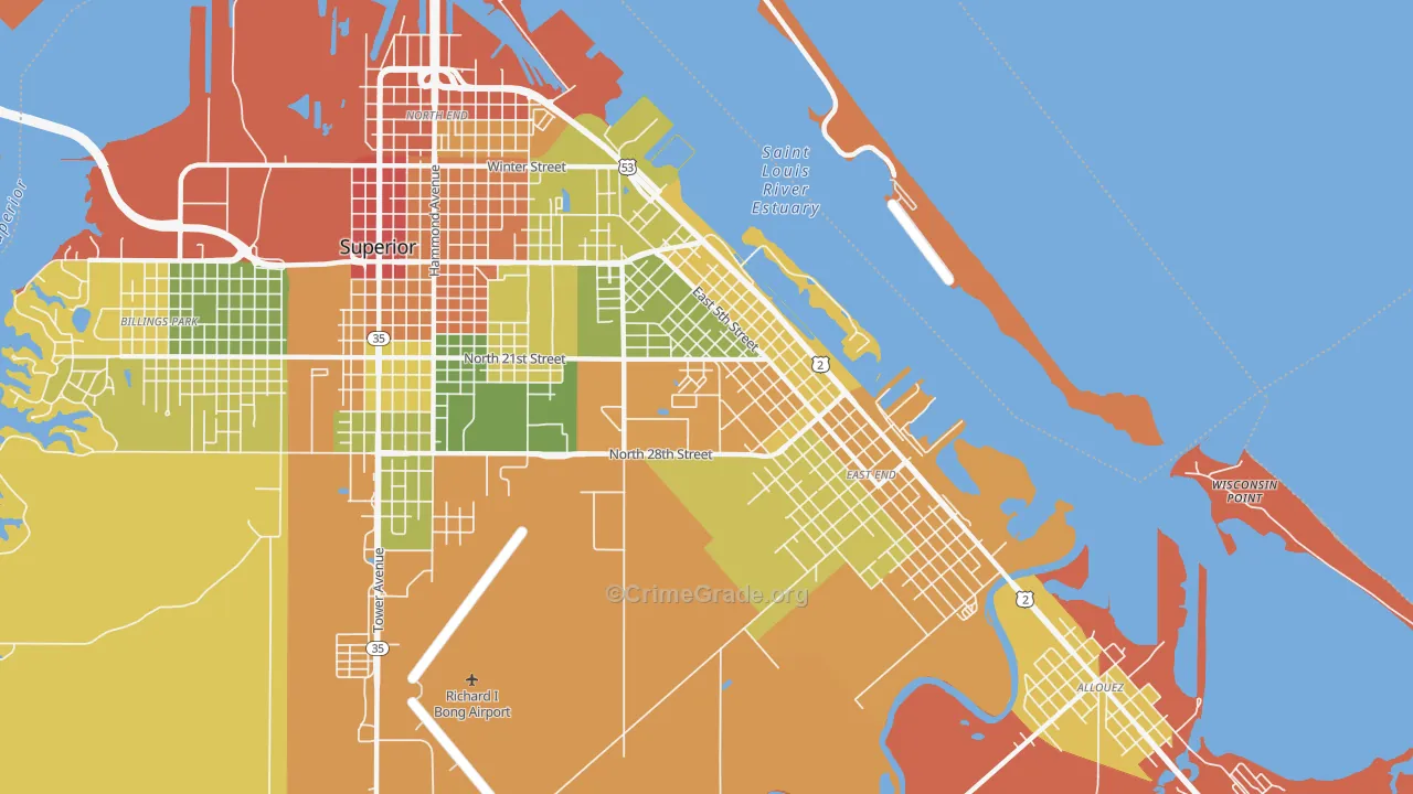 Central Park, Superior, WI Map of Assault Rates