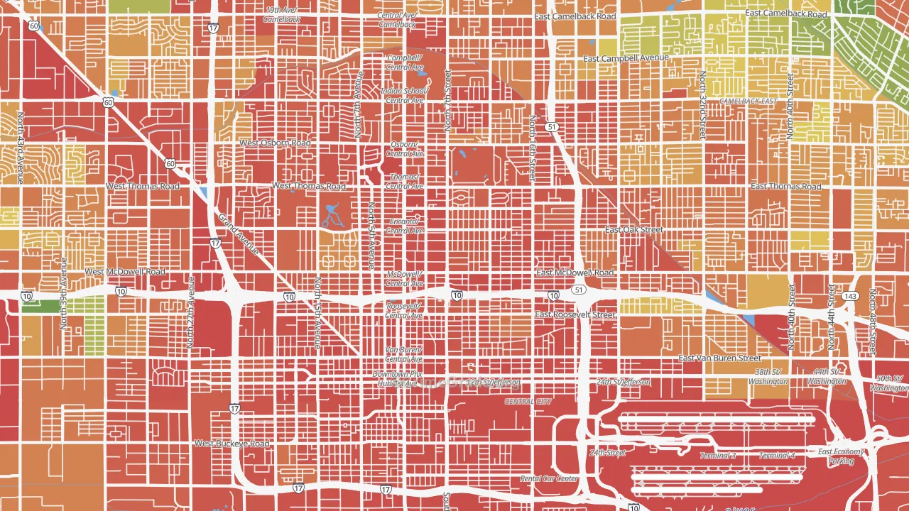 Central Phoenix, Phoenix, AZ Map of Assault Rates