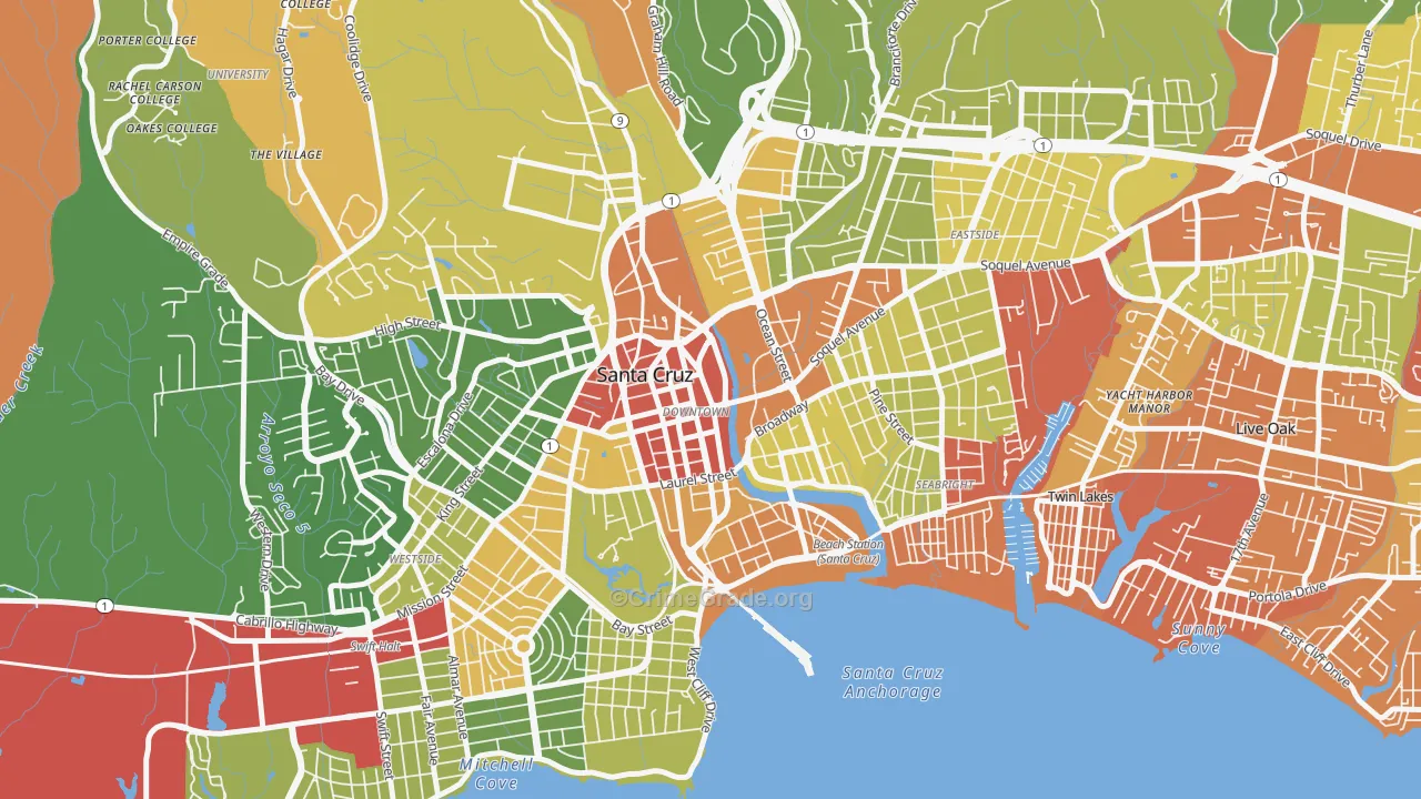 Central Santa Cruz, Santa Cruz, CA Map of Assault Rates