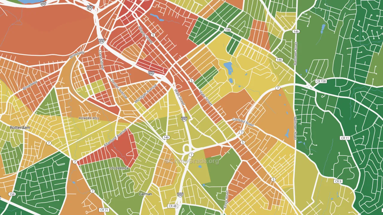 Central State, Schenectady, NY Map of Assault Rates