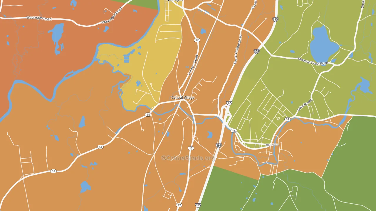 Central Village, CT Map of Assault Rates