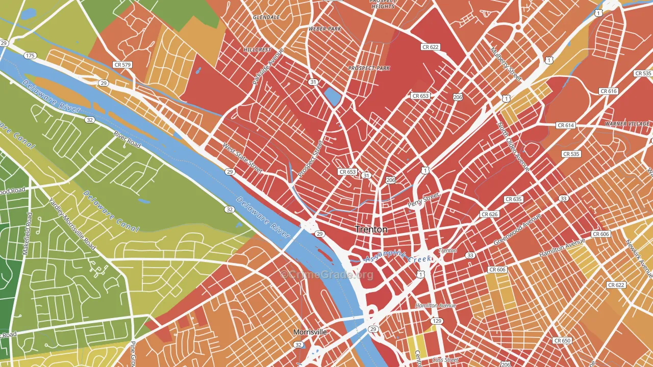 Central West, Trenton, NJ Map of Assault Rates
