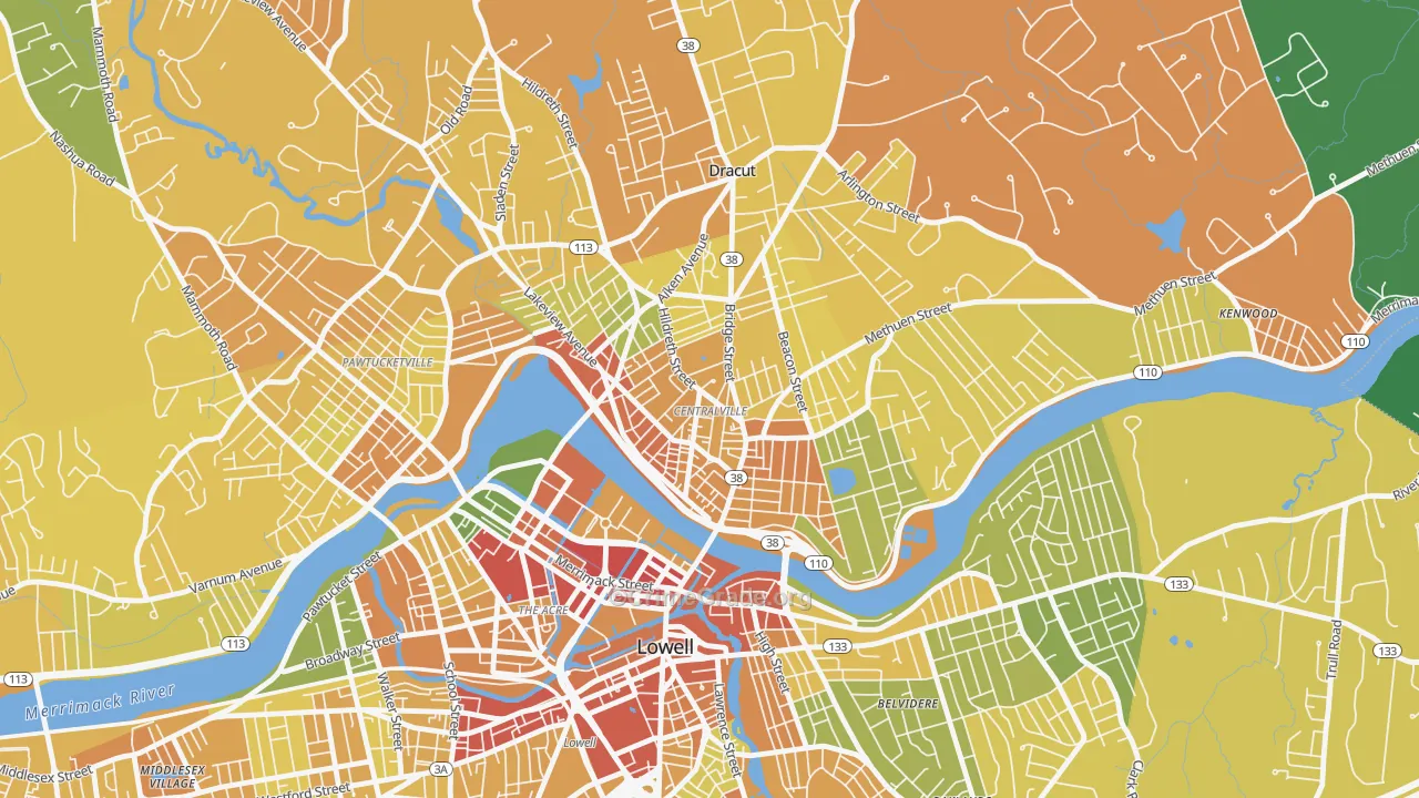 Centralville, Lowell, MA Map of Assault Rates