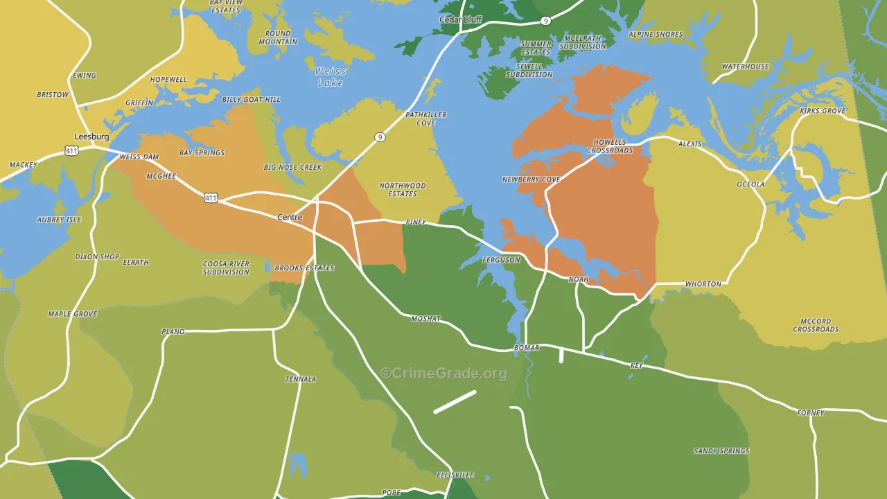 Centre, AL Map of Assault Rates