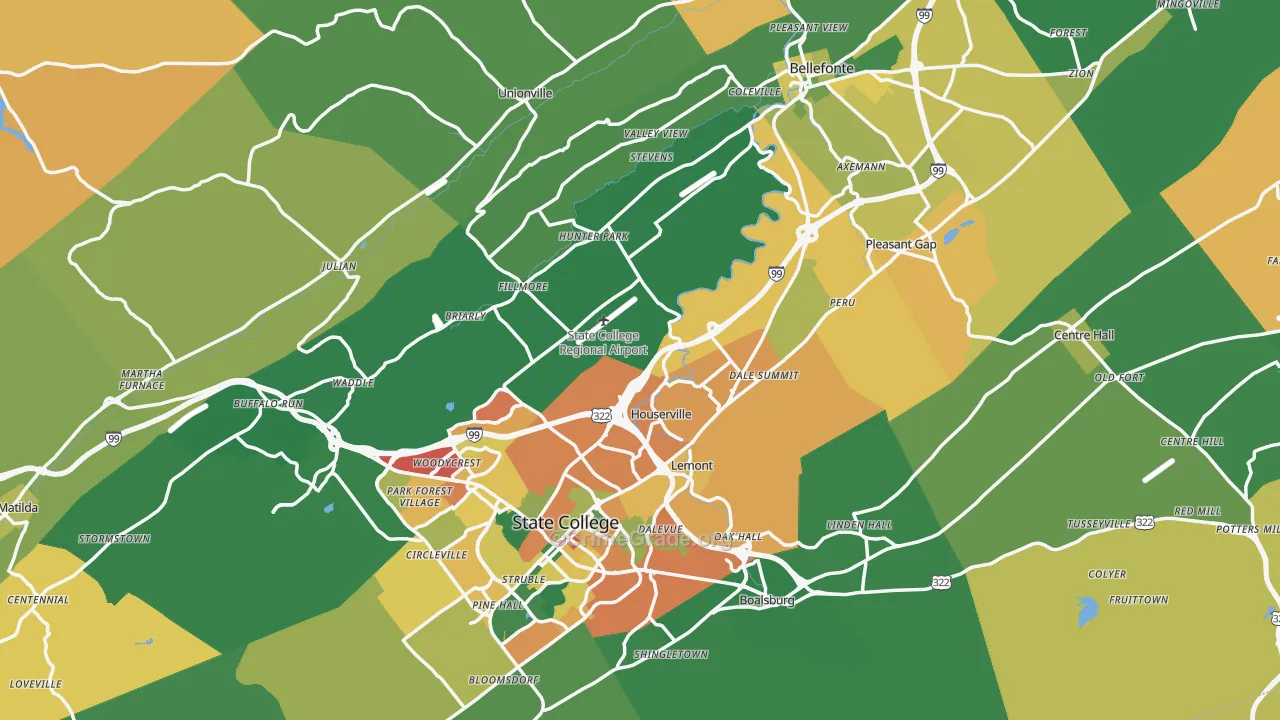 Centre County, PA Map of Assault Rates