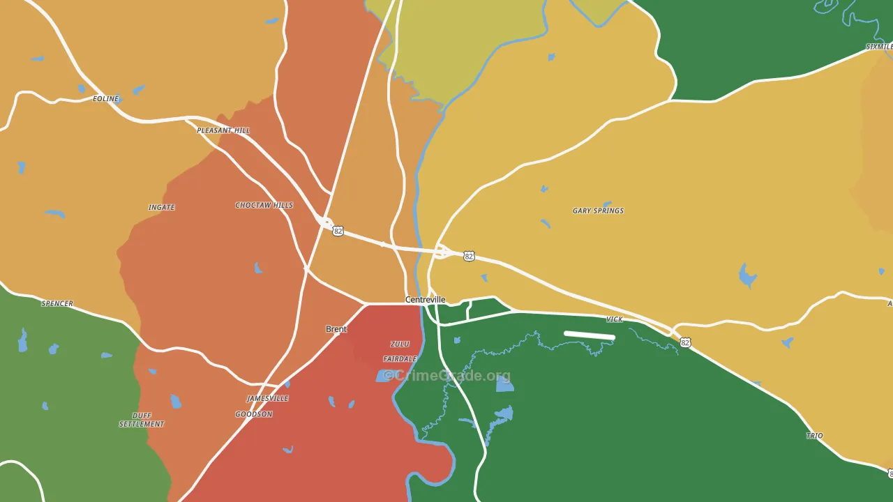 Centreville, AL Map of Assault Rates
