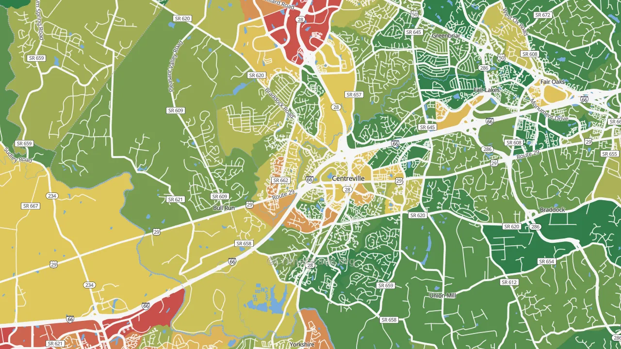 Centreville, VA Map of Assault Rates