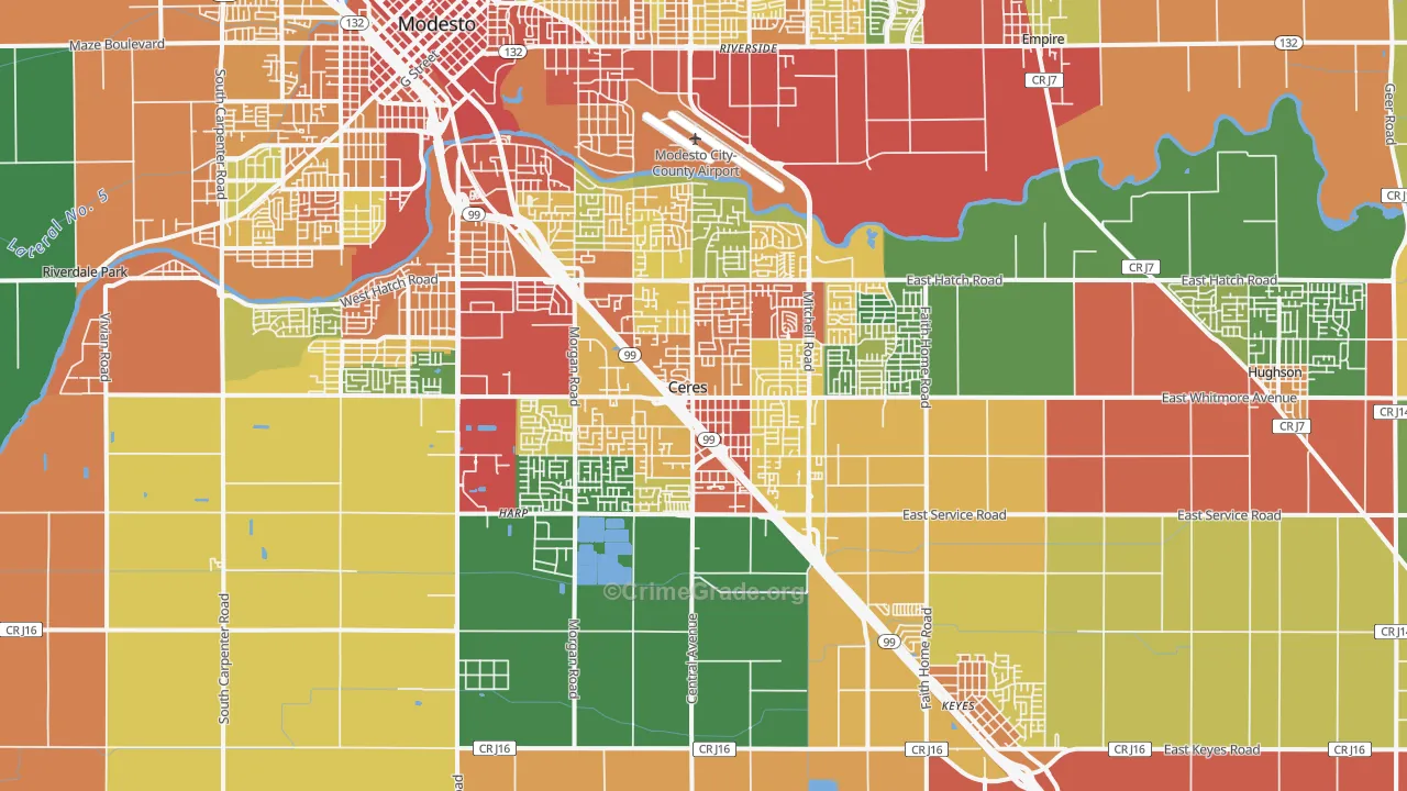 Ceres, CA Map of Assault Rates