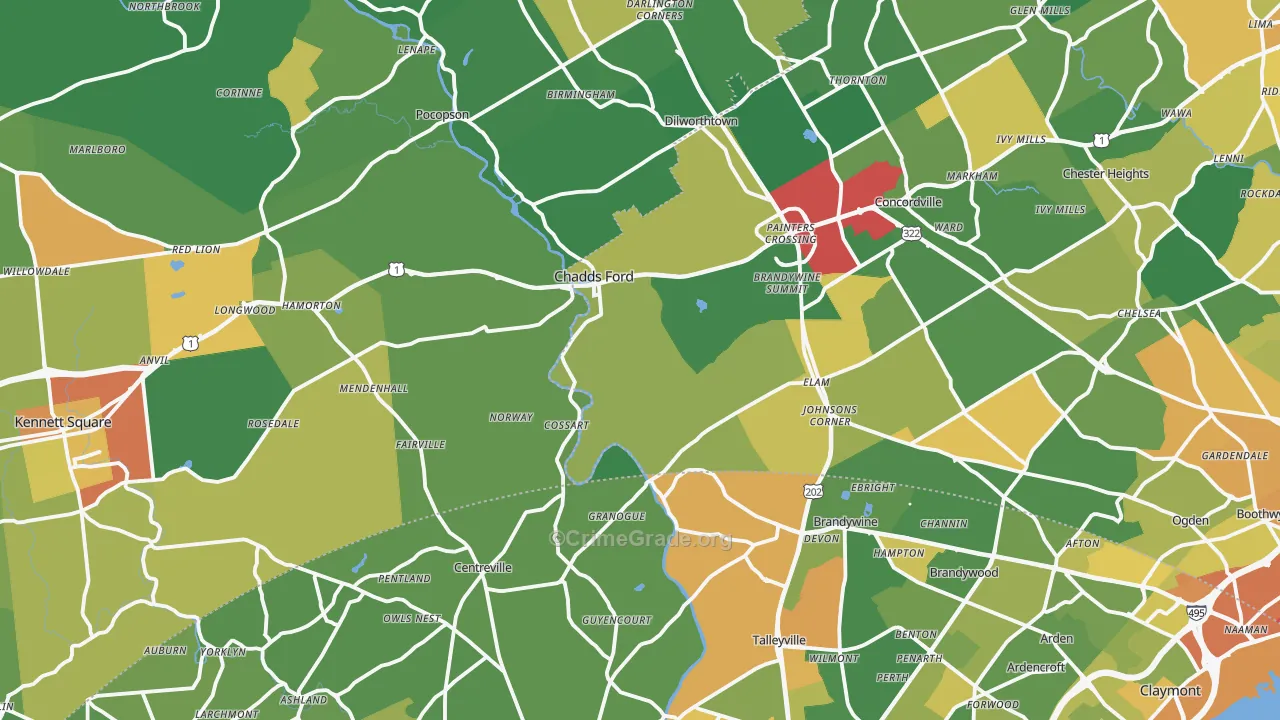 Chadds Ford, PA Map of Assault Rates