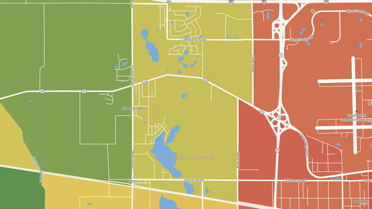 Chain-O-Lakes, IN Map of Assault Rates