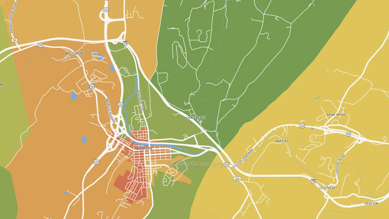 Chalybeate, PA Map of Assault Rates