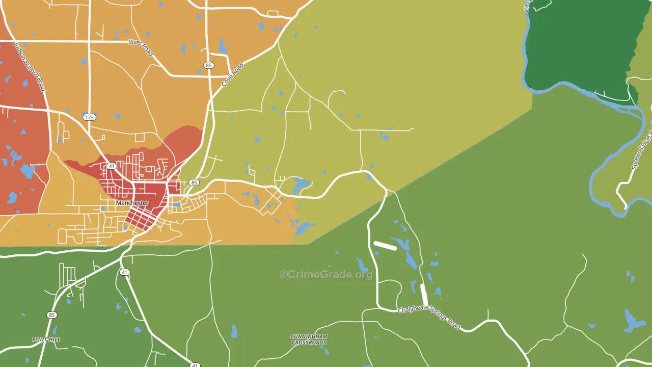 Chalybeate Springs, GA Map of Assault Rates