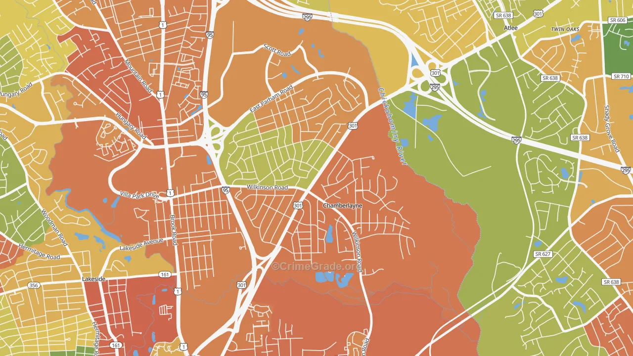 Chamberlayne, VA Map of Assault Rates