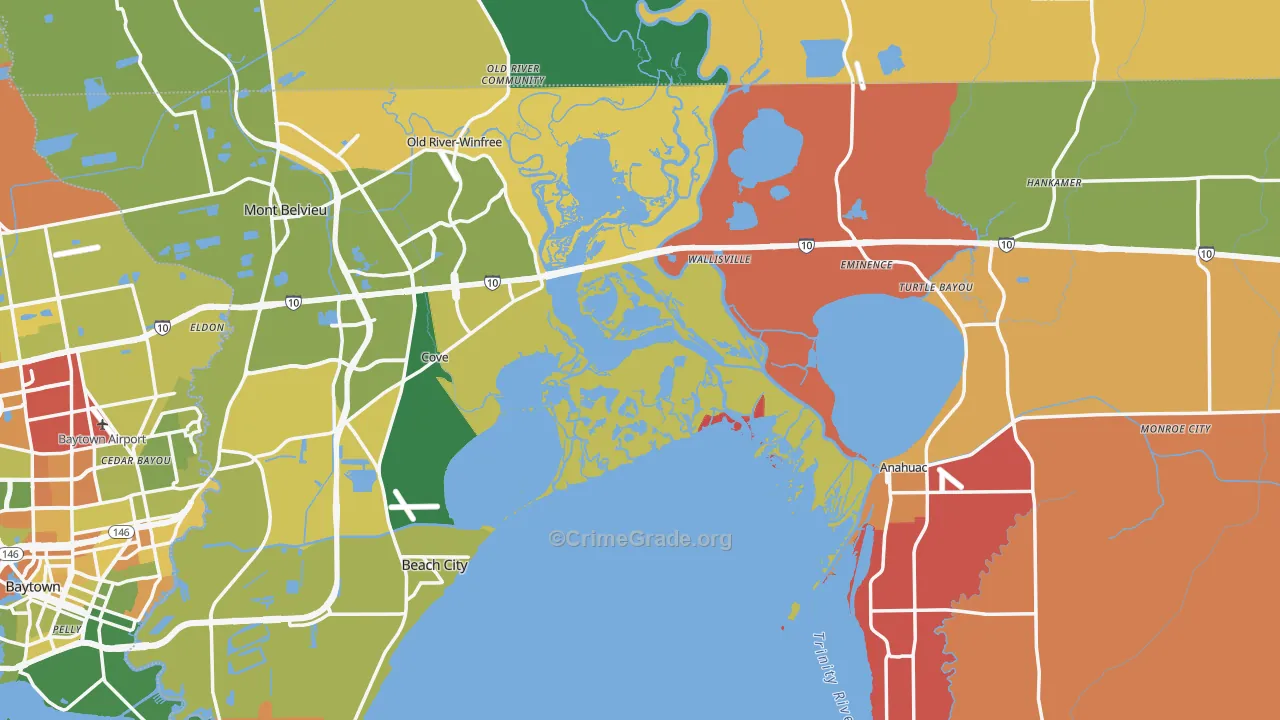 Chambers County, TX Map of Assault Rates