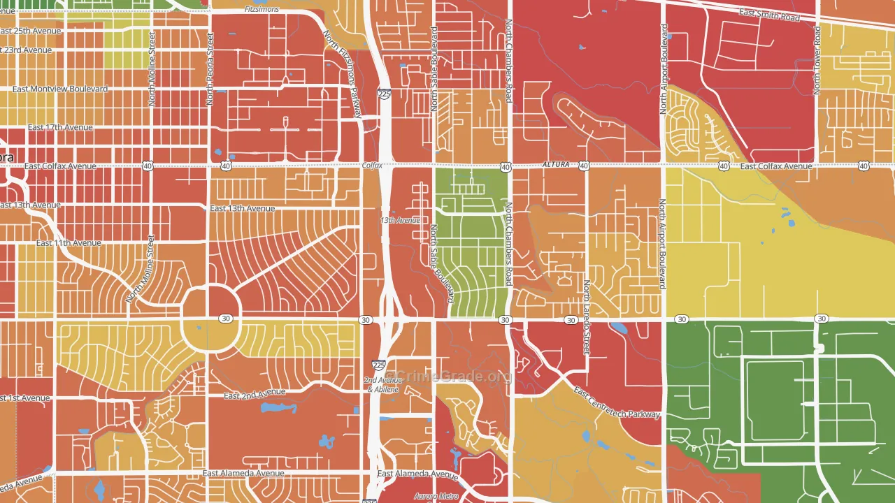 Chambers Heights, Aurora, CO Map of Assault Rates