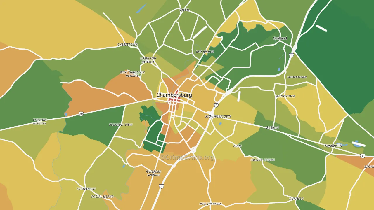 Chambersburg, PA Map of Assault Rates