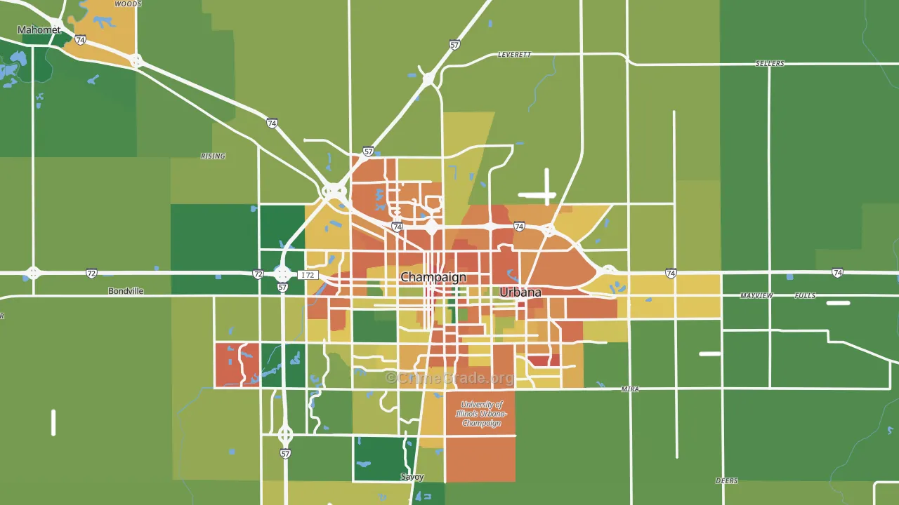 Champaign County, IL Map of Assault Rates
