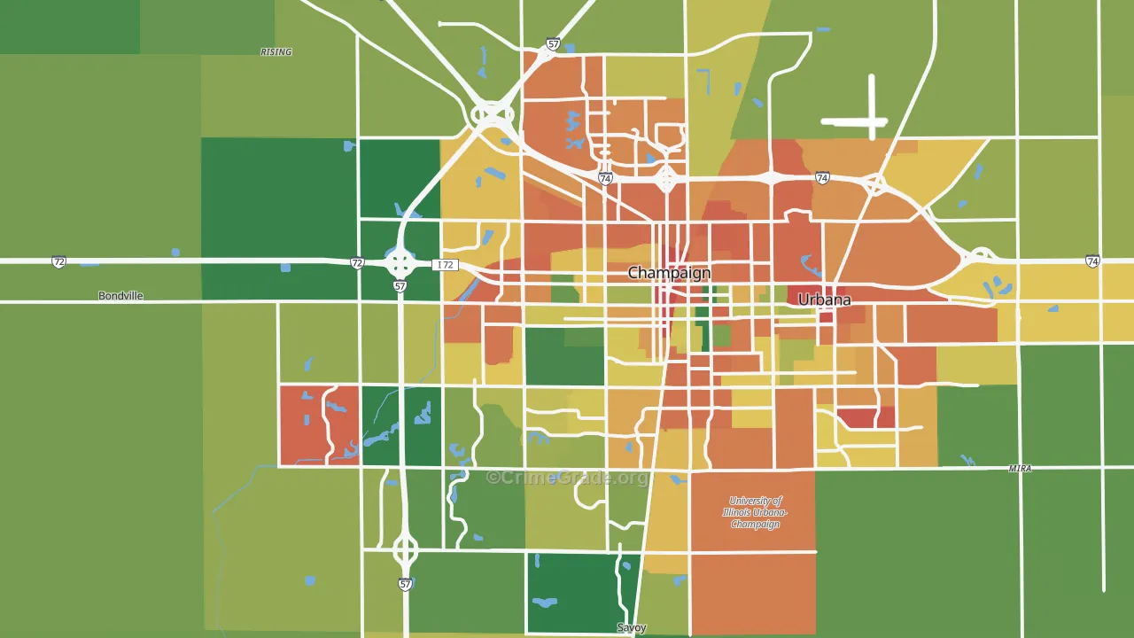 Champaign, IL Map of Assault Rates