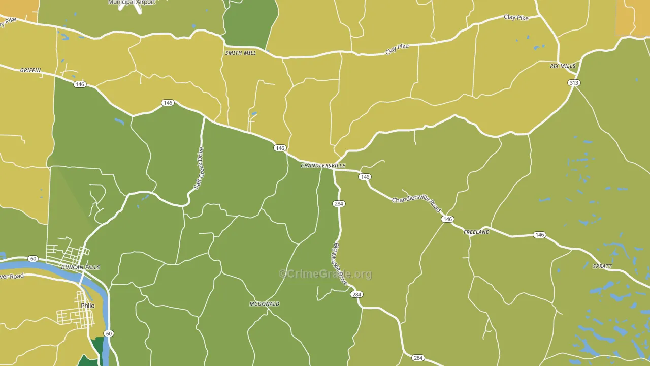 Chandlersville, OH Map of Assault Rates