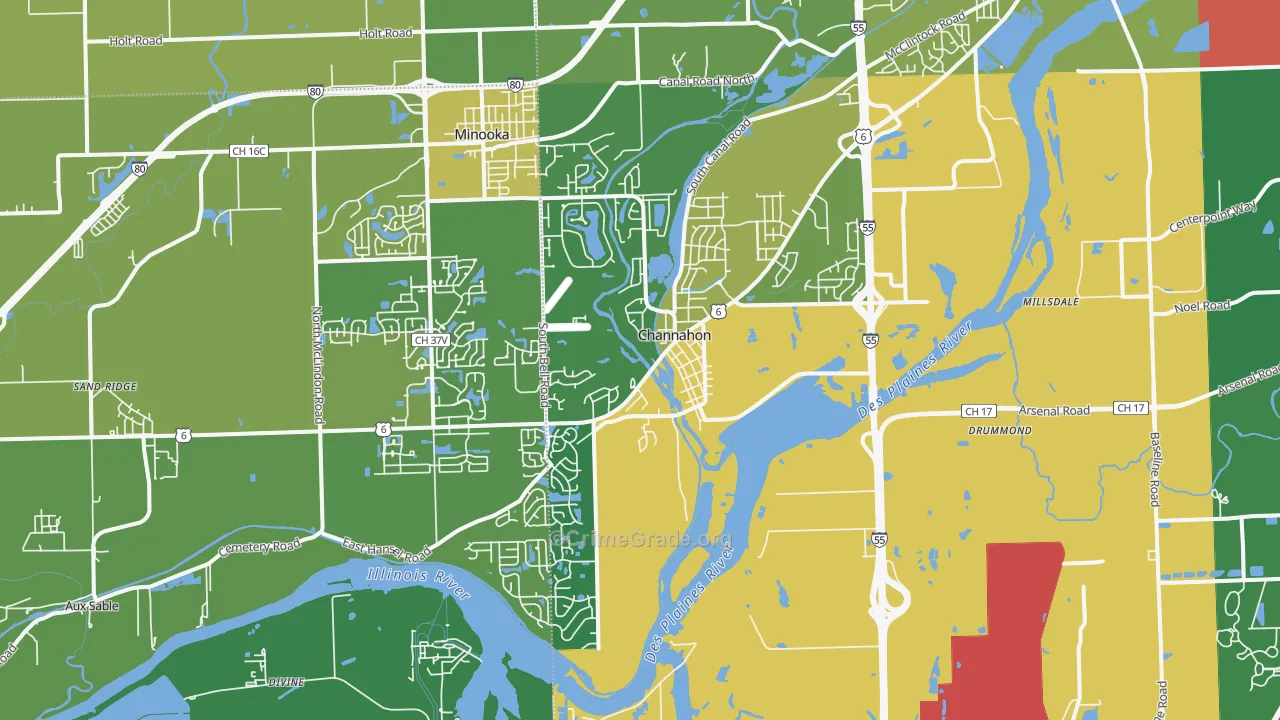 Channahon, IL Map of Assault Rates