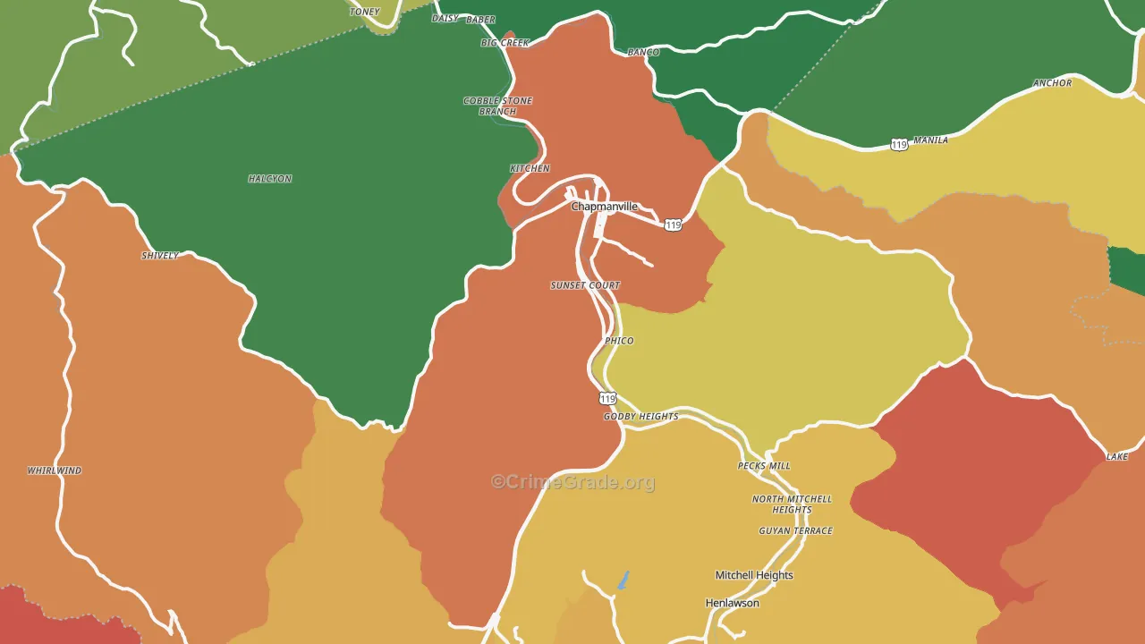 Chapmanville, WV Map of Assault Rates