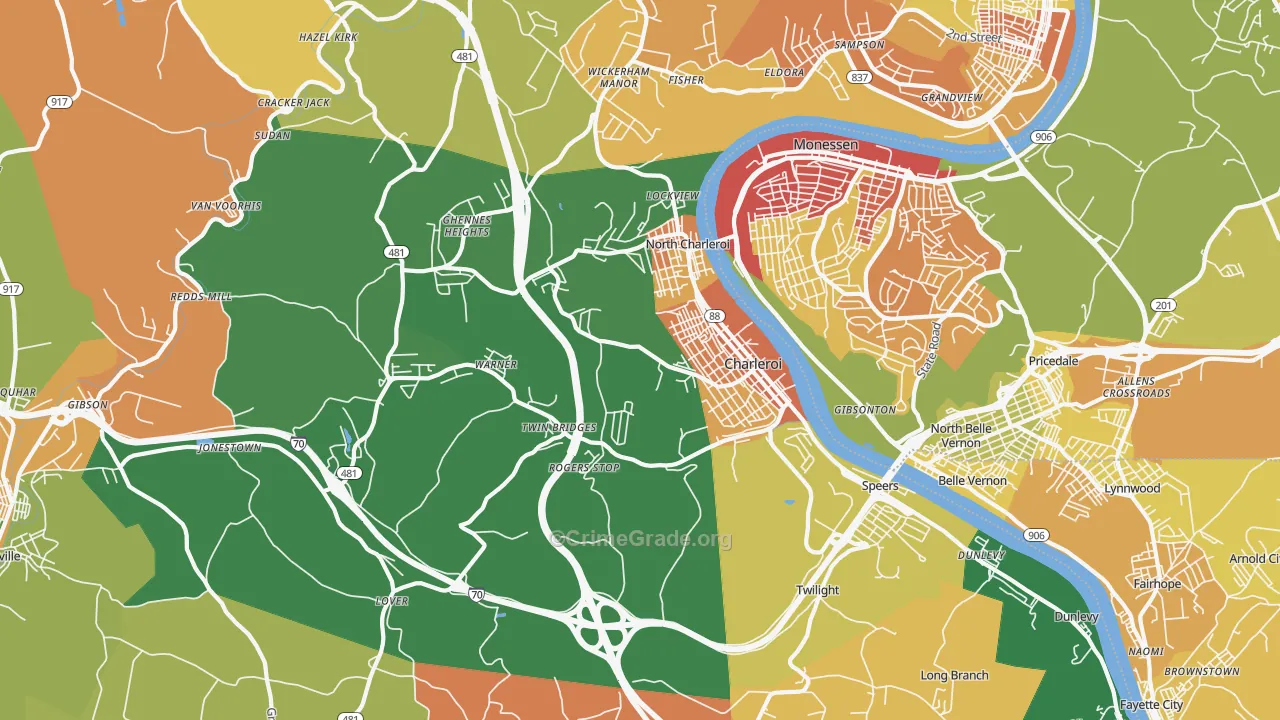 Charleroi, PA Map of Assault Rates