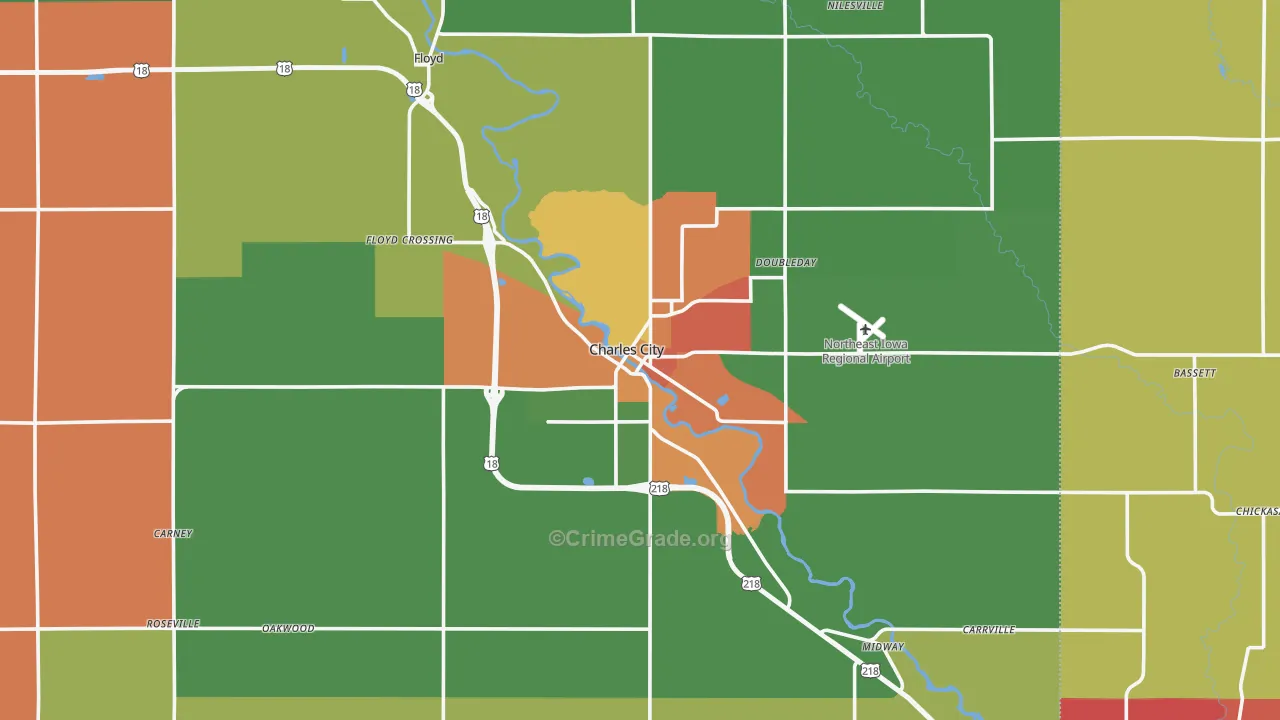 Charles City, IA Map of Assault Rates