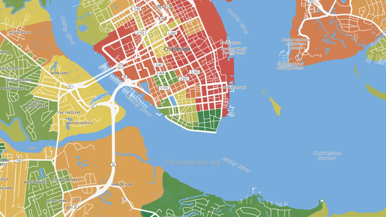 Charleston Historic District, Charleston, SC Map of Assault Rates