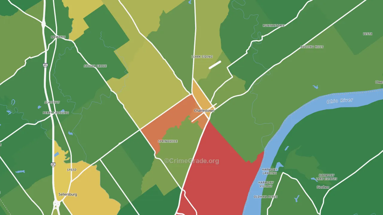 Charlestown, IN Map of Assault Rates