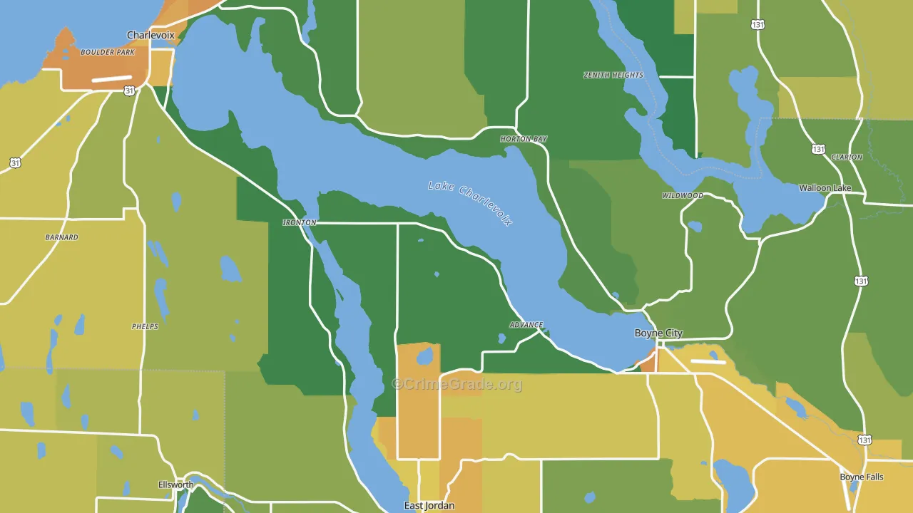 Charlevoix County, MI Map of Assault Rates