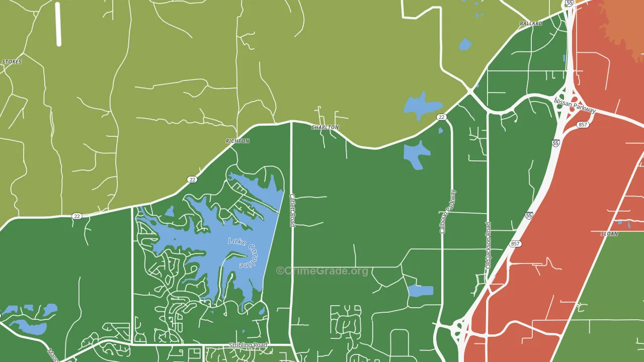 Charlton, MS Map of Assault Rates