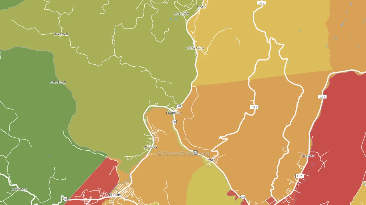 Charmco, WV Map of Assault Rates
